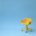 Concept of vacant chair. Yellow stool on blue clean background. Photo in minimal style Royalty Free Stock Photo