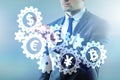 The concept of various main currencies including bitcoin Royalty Free Stock Photo