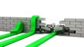 Concept of various solutions to problems green arrows break through the wall or jump over the wall or turn around 3d render on Royalty Free Stock Photo