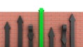 Concept of various solutions to problems green arrows go through the wall or turn around 3d render on white brick wall Royalty Free Stock Photo