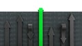 Concept of various solutions to problems green arrows go through the wall or turn around 3d render on white brick wall Royalty Free Stock Photo