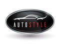 Concept vehicle logo of chrome badge with sports car silhouette Royalty Free Stock Photo