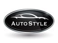 Concept vehicle logo of chrome badge with sports car silhouette Royalty Free Stock Photo