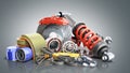 Concept of vehicle maintenance automotive supplies 3d render on