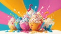 Vibrant Pop Art Illustration of an Ice Cream Sundae Spoon.AI Generated Royalty Free Stock Photo