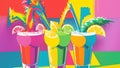 Vibrant Pop Art Illustration of a Pineapple Express Cocktail.AI Generated