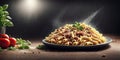 Pasta meal with ground beef for those who expend energy. ai generated Royalty Free Stock Photo