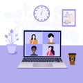 The concept of video conferencing, training, online video communication with colleagues, friends, students at home or in the