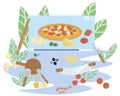 Concept video recipe for making pizza. device screen with a video recipe. online cooking. ingredients and products.