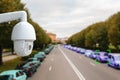 The concept of video surveillance and security technology. CCTV camera monitors the violators of traffic rules. In the background Royalty Free Stock Photo