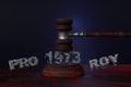 The concept of violation of women`s rights. The judge`s gavel hits the inscription - Roe vs Wade. 3D render Royalty Free Stock Photo