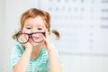 Concept vision testing. child girl with eyeglasses Royalty Free Stock Photo