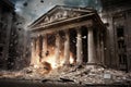 Concept visually portrays the concept of a banking collapse, symbolizing the fragility and disruption within the financial system