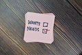 Concept of Wants or Needs? Needs write on sticky notes isolated on Wooden Table Royalty Free Stock Photo