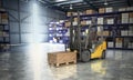 Concept of warehouse The forklift in the big warehouse delivery