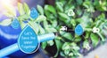 Concept : Water saving. Water drop icon and message help save water for the future. Water is life, the source of everything around Royalty Free Stock Photo