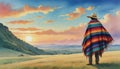 Watercolor Illustration Of Mexican Serape Poncho Background. Generative AI Royalty Free Stock Photo