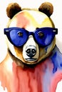 A Watercolor Painting Of A Bear Wearing Sunglasses. Generative AI