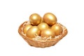 Concept of wealth and retirement - golden eggs, isolated on white background Royalty Free Stock Photo