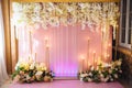 The concept of wedding decor, street decoration, wedding arch is decorated with flowers - pink and white peonies