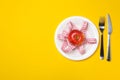 Concept of weight loss and healthy nutrition with apple and measuring tape Royalty Free Stock Photo