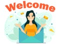 Concept welcome subscription email newsletter woman from letters mail