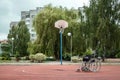 The concept of a wheelchair on the sports ground, a disabled person, a fulfilling life, paralyzed. Wheelchair on the basketball