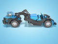 Concept wheeled tractor scraper side view 3d render on blue background with shadow Royalty Free Stock Photo