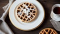 Whimsical Elegance Powdered Sugar Waffles for National Waffle Day.AI Generated