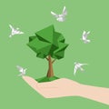 Concept of white paper bird fly paperless go green