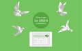 Concept of white paper bird fly paperless go green, save the planet