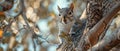 Curious Grey Squirrel Peering from a Tree. Concept Wildlife Photography, Nature Shots, Animal