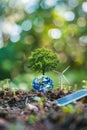 concept windmill solar panel and tree. Selective focus Royalty Free Stock Photo