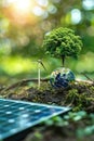 concept windmill solar panel and tree. Selective focus Royalty Free Stock Photo