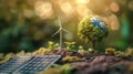 concept windmill solar panel and tree. Selective focus Royalty Free Stock Photo