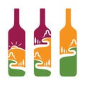 concept of wine bottles with trees and mountains