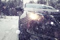 Concept of winter car ride Royalty Free Stock Photo