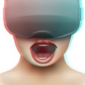 Concept of woman emotion with stereoscopic 3d VR headset