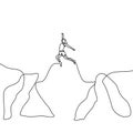 Concept of woman jump from peak continuous line drawing of success and goal design minimalist background