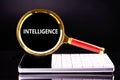 Concept word INTELLIGENCE. Business finance, data analytics financial management technology concept Royalty Free Stock Photo