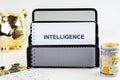 Concept word INTELLIGENCE. Business finance, data analytics financial management technology concept Royalty Free Stock Photo