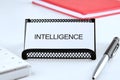 Concept word INTELLIGENCE. Business finance, data analytics financial management technology concept Royalty Free Stock Photo