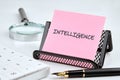 Concept word INTELLIGENCE. Business finance, data analytics financial management technology concept Royalty Free Stock Photo