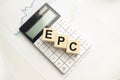 The concept of the word known as EPC or Earnings Per Click has a yellow background