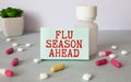 Concept words Flu season ahead. Medical and Coronavirus COVID-19 protection concept. Royalty Free Stock Photo