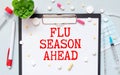 Concept words Flu season ahead. Medical and Coronavirus COVID-19 protection concept. Royalty Free Stock Photo