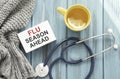 Concept words Flu season ahead. Medical and Coronavirus COVID-19 protection concept. Copy space Royalty Free Stock Photo