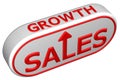 Concept: words sales and growth with arrow. 3D rendering.