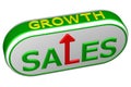 Concept: words sales and growth with arrow. 3D rendering.