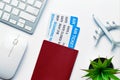 Concept of work flights with passport tickets business trip Royalty Free Stock Photo